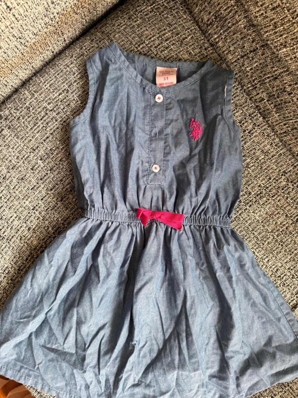 Polo Toddler Girls Blue Sleeveless Dress with Pink Accent